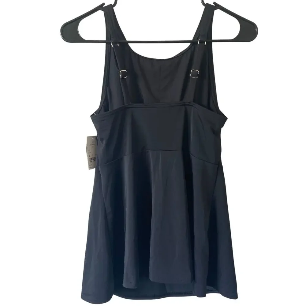 NEW LAND'S END Adjustable Flutter Tankini Top Size Small Black Sporty Modest